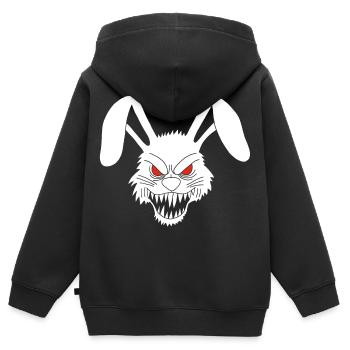 Lapin blanc démoniaque - Sweat Premium à capuche zippé enfant bio - noir - Dos - AI Model Kid Male (0cm)