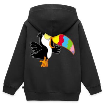 Oiseau et bec multicolore - Sweat Premium à capuche zippé enfant bio - noir - Dos - AI Model Kid Male (0cm)