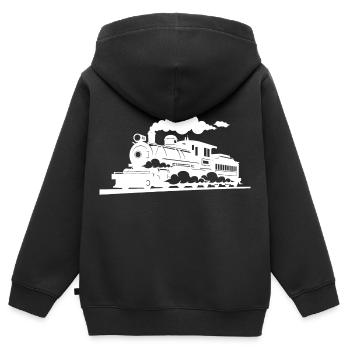 Dampflokomotive Grafik - Kinder Premium Organic Zip Hoodie - Schwarz - Hinten - AI Model Kid Male (0cm)