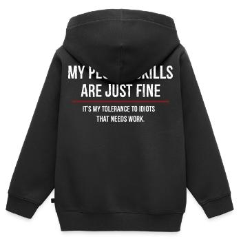 Mes compétences relationnelles sont très bien - Sweat Premium à capuche zippé enfant bio - noir - Dos - AI Model Kid Male (0cm)