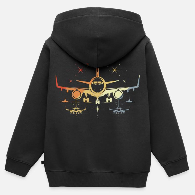 Avions Graphique Rétro - Sweat Premium à capuche zippé enfant bio - noir