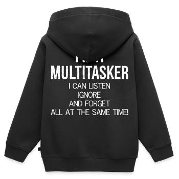 Ich bin ein Multitasker, ich kann zuhören, ignorieren und vergessen - Kinder Premium Organic Zip Hoodie - Schwarz - Hinten - AI Model Kid Male (0cm)