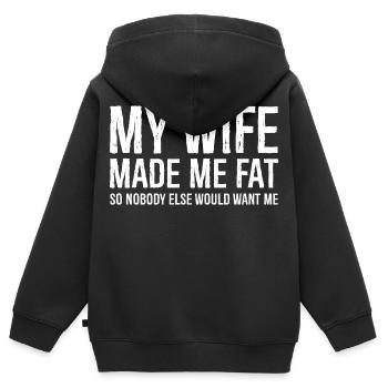 Ma femme m’a fait grossir - Sweat Premium à capuche zippé enfant bio - noir - Dos - AI Model Kid Male (0cm)