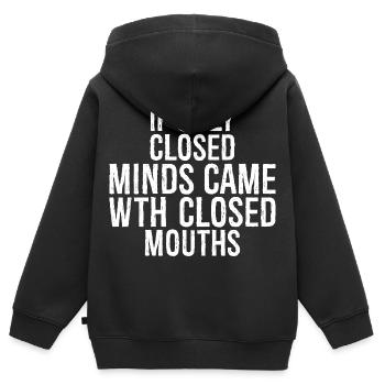 Wenn nur verschlossene Geister mit geschlossenem Mund kämen - Kinder Premium Organic Zip Hoodie - Schwarz - Hinten - AI Model Kid Male (0cm)