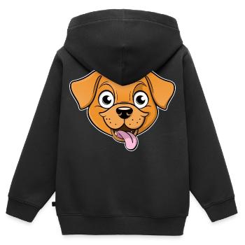 Image joyeuse de la tête d’un chien - Sweat Premium à capuche zippé enfant bio - noir - Dos - AI Model Kid Male (0cm)