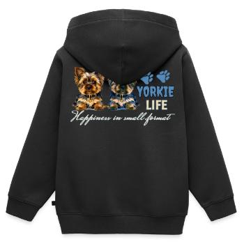 Yorkie-Welpen - Kinder Premium Organic Zip Hoodie - Schwarz - Hinten - AI Model Kid Male (0cm)