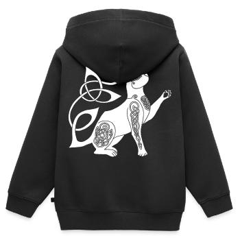 Chat blanc celte - Sweat Premium à capuche zippé enfant bio - noir - Dos - AI Model Kid Male (0cm)
