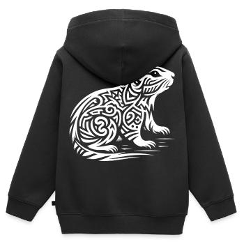 Chien de prairie tribal - Sweat Premium à capuche zippé enfant bio - noir - Dos - AI Model Kid Male (0cm)