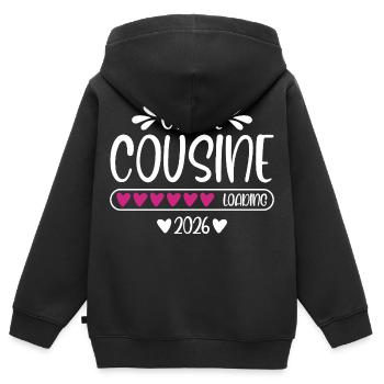 Große Cousine 2026 - Kinder Premium Organic Zip Hoodie - Schwarz - Hinten - AI Model Kid Male (0cm)