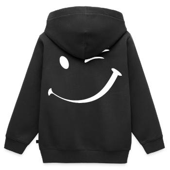 Clin d’œil, sourire clignant de l’œil - Sweat Premium à capuche zippé enfant bio - noir - Dos - AI Model Kid Male (0cm)