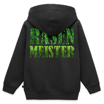 Rasenmeister Rasen mähen Garten Platzwart Fußball - Kinder Premium Organic Zip Hoodie - Schwarz - Hinten - AI Model Kid Male (0cm)