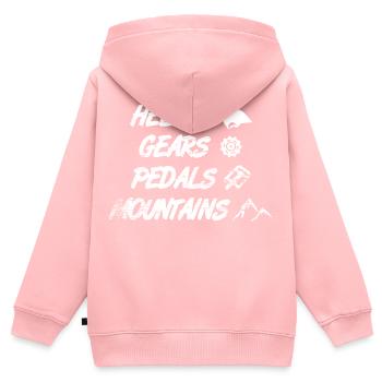 Helmet Gears Pedals Mountains - Kinder Premium Organic Zip Hoodie - Rosa - Hinten - AI Model Kid Female (0cm)