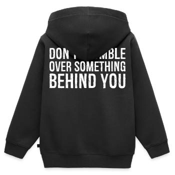 Ne trébuchez pas sur quelque chose derrière vous - Sweat Premium à capuche zippé enfant bio - noir - Dos - AI Model Kid Male (0cm)