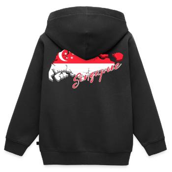 Carte de Singapour, drapeau de Singapour - Sweat Premium à capuche zippé enfant bio - noir - Dos - AI Model Kid Male (0cm)