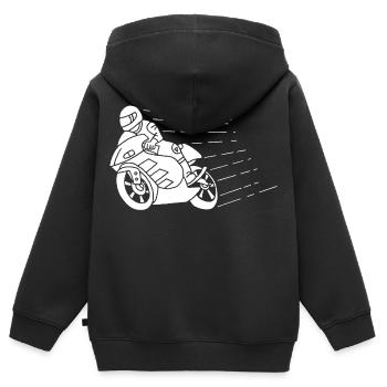 Weißer Biker und Geschwindigkeit - Kinder Premium Organic Zip Hoodie - Schwarz - Hinten - AI Model Kid Male (0cm)