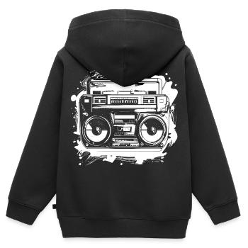 Dessin de musique hip hop - Sweat Premium à capuche zippé enfant bio - noir - Dos - AI Model Kid Male (0cm)