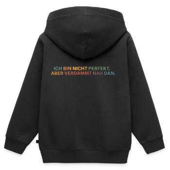 Presque parfait : message honnête - Sweat Premium à capuche zippé enfant bio - noir - Dos - AI Model Kid Male (0cm)