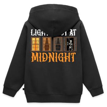 Skelett am Fenster bei Nacht - Kinder Premium Organic Zip Hoodie - Schwarz - Hinten - AI Model Kid Male (0cm)