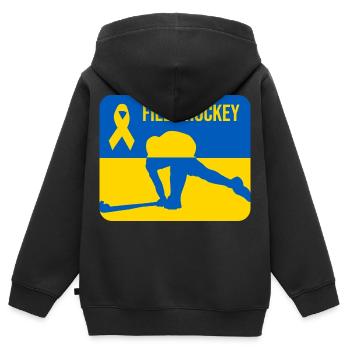 Solidarité avec le hockey sur gazon ukrainien - Sweat Premium à capuche zippé enfant bio - noir - Dos - AI Model Kid Male (0cm)