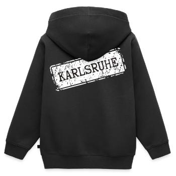 Karlsruhe   - Kinder Premium Organic Zip Hoodie - Schwarz - Hinten - AI Model Kid Male (0cm)