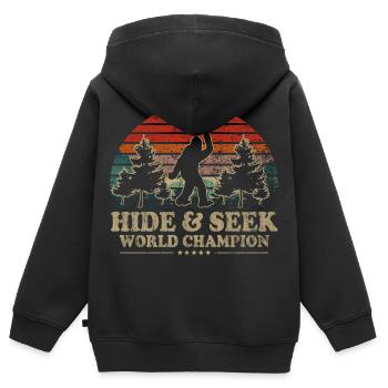Verstecken Weltmeister Bigfoot - Kinder Premium Organic Zip Hoodie - Schwarz - Hinten - AI Model Kid Male (0cm)