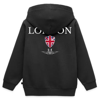 London, UK, minimalistisches, schlankes Design - Kinder Premium Organic Zip Hoodie - Schwarz - Hinten - AI Model Kid Male (0cm)
