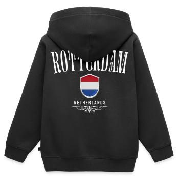 Amo Rotterdam, Rotterdam, Pays-Bas - Sweat Premium à capuche zippé enfant bio - noir - Dos - AI Model Kid Male (0cm)