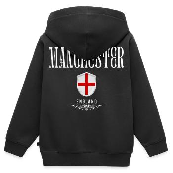 J’adore Manchester, Manchester Royaume-Uni - Sweat Premium à capuche zippé enfant bio - noir - Dos - AI Model Kid Male (0cm)
