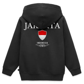 Jakarta, Indonesien, minimalistisches, elegantes Design - Kinder Premium Organic Zip Hoodie - Schwarz - Hinten - AI Model Kid Male (0cm)