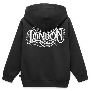 Typographie londonienne, headbangers heavy metal - Sweat Premium à capuche zippé enfant bio - noir - Dos - AI Model Kid Male (0cm)