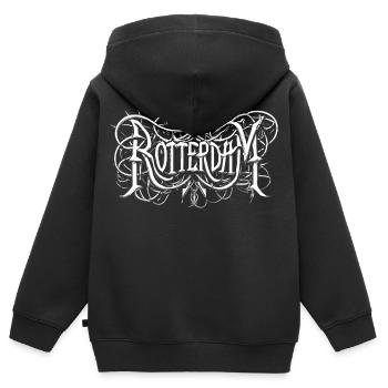 Typographie des headbangers heavy metal de Rotterdam - Sweat Premium à capuche zippé enfant bio - noir - Dos - AI Model Kid Male (0cm)