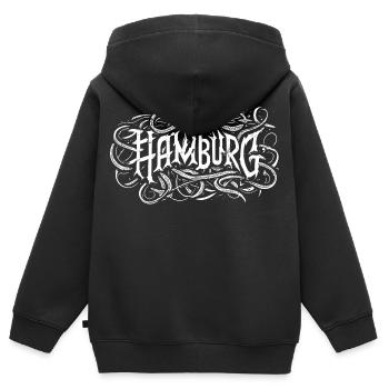 Typographie des headbangers heavy metal de Hambourg - Sweat Premium à capuche zippé enfant bio - noir - Dos - AI Model Kid Male (0cm)