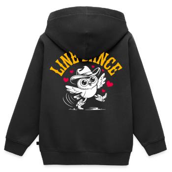 Hibou de danse en linedance avec chapeau de cowboy - Sweat Premium à capuche zippé enfant bio - noir - Dos - AI Model Kid Male (0cm)