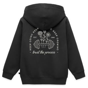 Fitnessstudio vertrauen Sie dem Prozess, halten Sie weiter Disziplin Zitate - Kinder Premium Organic Zip Hoodie - Schwarz - Hinten - AI Model Kid Male (0cm)