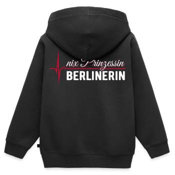 Nix Prinzessin - Berlinerin - EKG Puls Geschenk - Kinder Premium Organic Zip Hoodie - Schwarz - Hinten - AI Model Kid Male (0cm)