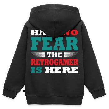 Have no Fear the Retrogamer is here Outfit - Kids Premium Organic Zip-up Hoodie - black - Back - AI Model Kid Male (0cm)