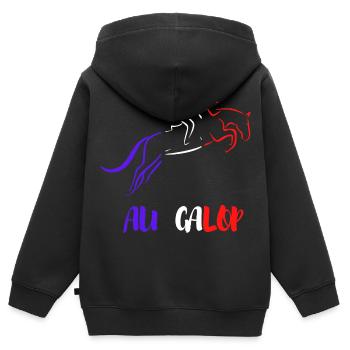 At the GALOP Blue White Red - Kids Premium Organic Zip-up Hoodie - black - Back - AI Model Kid Male (0cm)