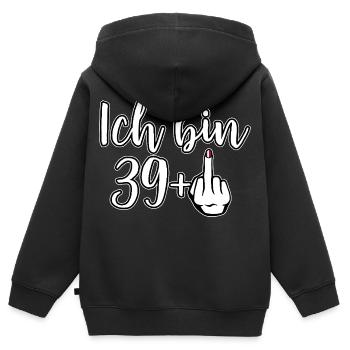 J’ai 39+ Provocation Doigt d’honneur Anniversaire - Sweat Premium à capuche zippé enfant bio - noir - Dos - AI Model Kid Male (0cm)
