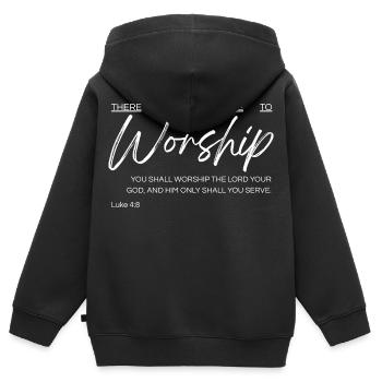 There Is Only One to Worship - Luke 4:8 - Kids Premium Organic Zip-up Hoodie - black - Back - AI Model Kid Male (0cm)