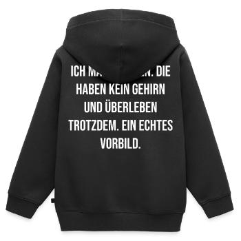 J’aime l’agonie Texte provocateur - Sweat Premium à capuche zippé enfant bio - noir - Dos - AI Model Kid Male (0cm)