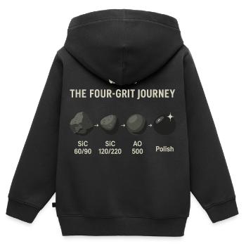 The Four-Grit Journey: Steinpolitur Prozess - Kinder Premium Organic Zip Hoodie - Schwarz - Hinten - AI Model Kid Male (0cm)
