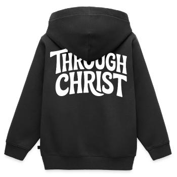 Trough Christ Jesus Christen Glaube - Kinder Premium Organic Zip Hoodie - Schwarz - Hinten - AI Model Kid Male (0cm)