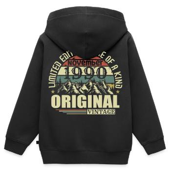 Anniversaire novembre 1990 - Sweat Premium à capuche zippé enfant bio - noir - Dos - AI Model Kid Male (0cm)