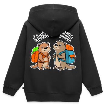 Zwei niedliche Backpacker Otter auf Weltreise - Kinder Premium Organic Zip Hoodie - Schwarz - Hinten - AI Model Kid Male (0cm)