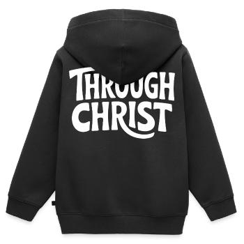 Trough Christ Jesus Christen Glaube - Kinder Premium Organic Zip Hoodie - Schwarz - Hinten - AI Model Kid Male (0cm)