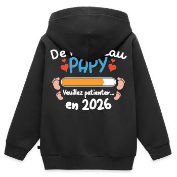Neuer Opa 2026 Humor Familienanzeige groß - Kinder Premium Organic Zip Hoodie - Schwarz - Hinten - AI Model Kid Male (0cm)