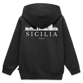 La silhouette de la Sicile, Italie de la Sicile - Sweat Premium à capuche zippé enfant bio - noir - Dos - AI Model Kid Male (0cm)