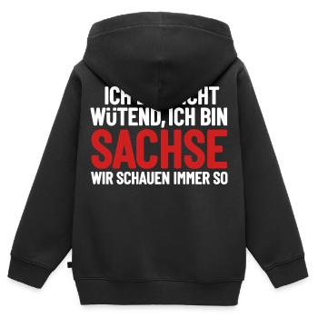 Je ne suis pas en colère, je suis Saxon - Sweat Premium à capuche zippé enfant bio - noir - Dos - AI Model Kid Male (0cm)