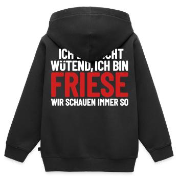 Je ne suis pas en colère, je suis frison - Sweat Premium à capuche zippé enfant bio - noir - Dos - AI Model Kid Male (0cm)