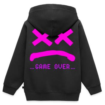 Game Over no Smile Pink  - Kinder Premium Organic Zip Hoodie - Schwarz - Hinten - AI Model Kid Male (0cm)